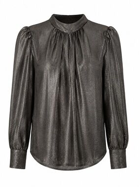 A.L.C. Metallic Charcoal High-Neck Puff-Sleeve Blouse